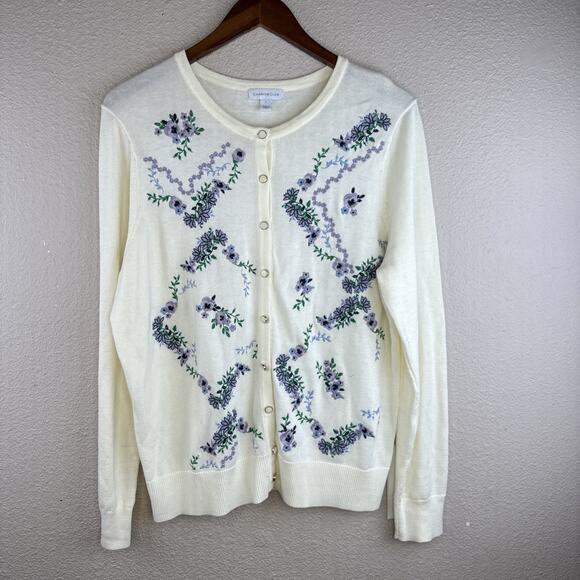 Women’s Vintage Charter Club Embroidered Button Up‎ Cardigan Sweater Size L - Picture 8 of 9